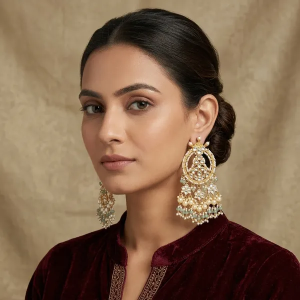 Gold_Kundan_Pearl_Tassel_Chandbali_Earrings_For_Women