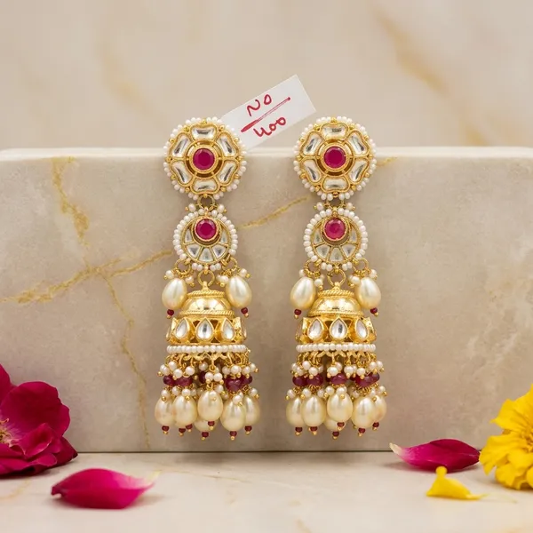 Gold_Kundan_Pearl_Drop_Jhumka_Earrings_For_Women