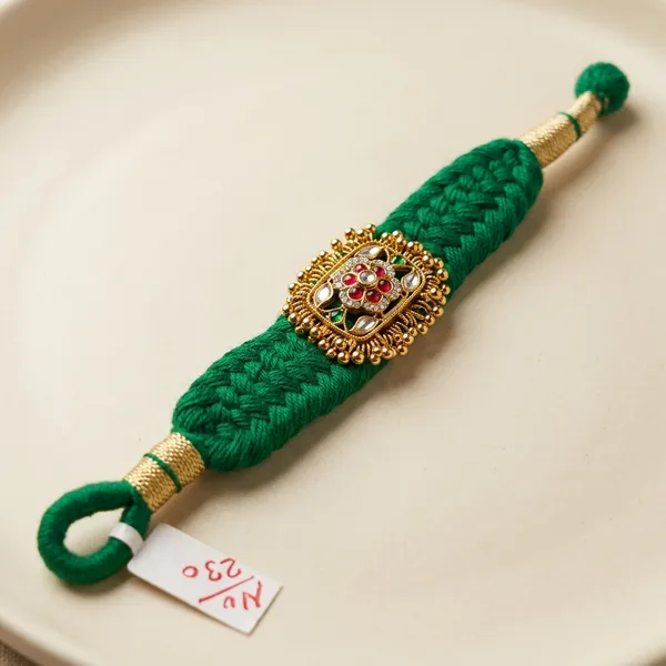 Green_Braided_Kundan_Red_Stone_Rakhi_For_Brother