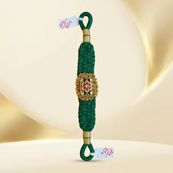 Green_Braided_Kundan_Red_Stone_Rakhi_For_Brother
