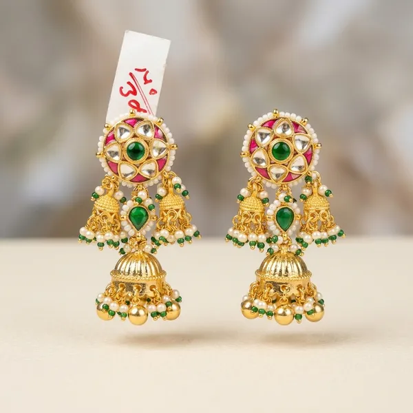 Gold_Green_Kundan_Floral_Jhumka_Earrings_For_Women