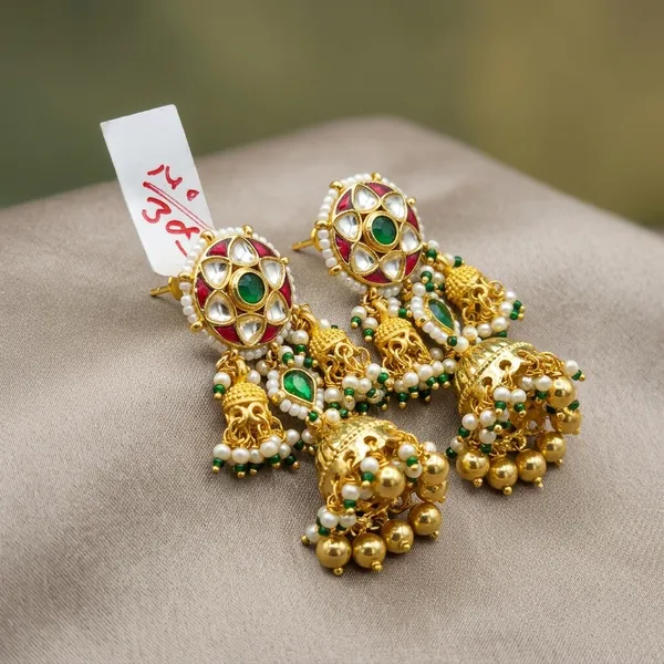 Gold_Green_Kundan_Floral_Jhumka_Earrings_For_Women