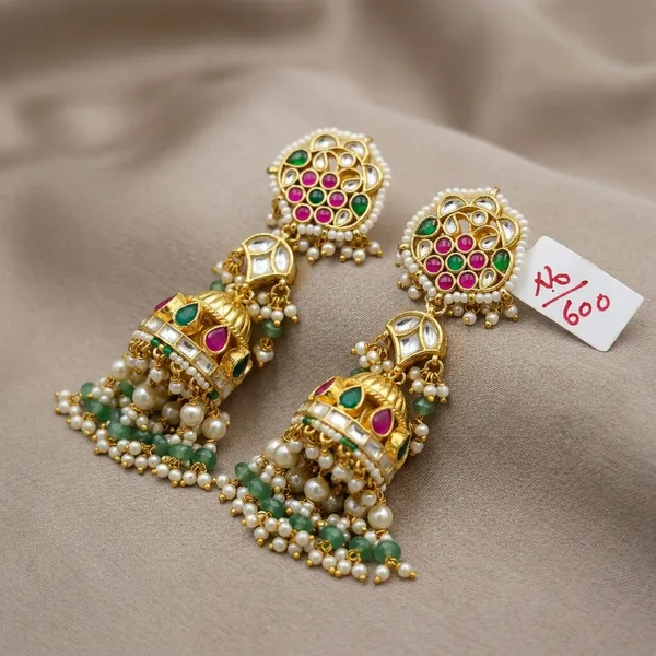 Gold_Pink_Stone_Kundan_Jhumka_Earrings_For_Women