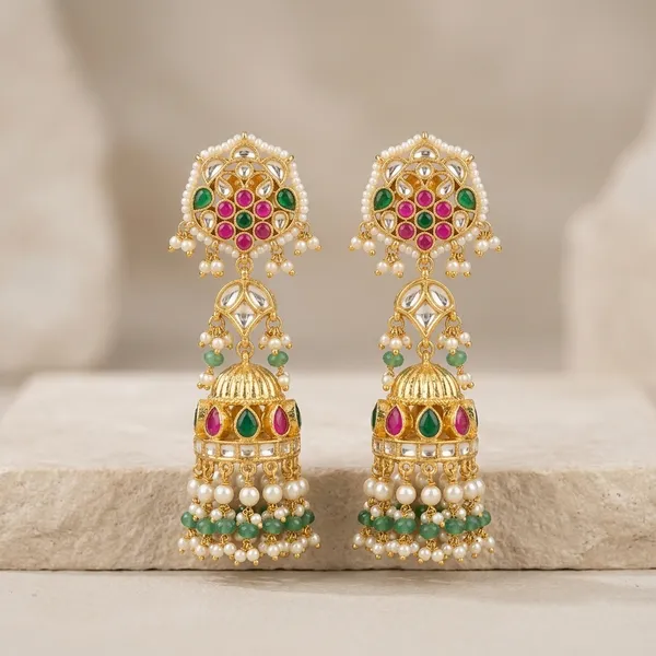 Gold_Pink_Stone_Kundan_Jhumka_Earrings_For_Women