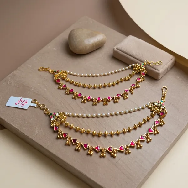 Gold_Pearl_Pink_Stone_Three-Layer_Kan_Chain__For_Women