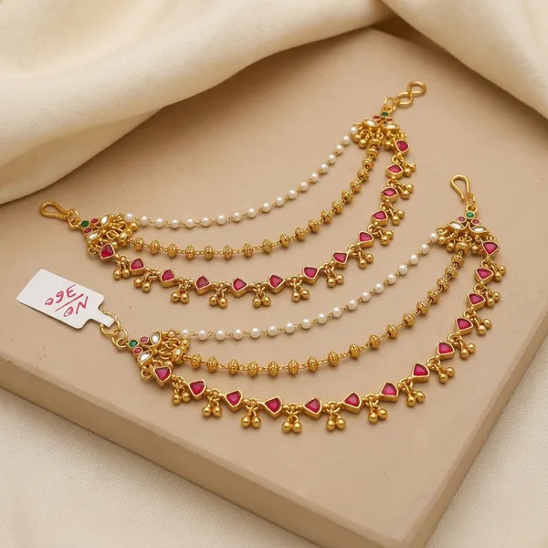 Gold_Pearl_Pink_Stone_Three-Layer_Kan_Chain__For_Women
