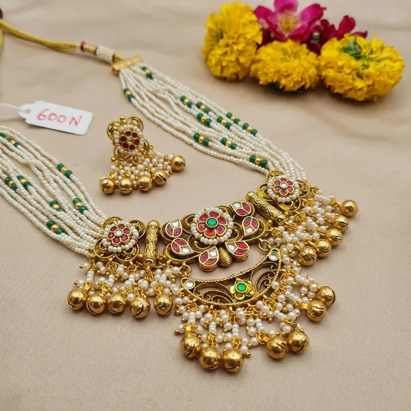 Gold_Kundan_Meenakari_Pearl_Floral_Necklace_Set_For_Women