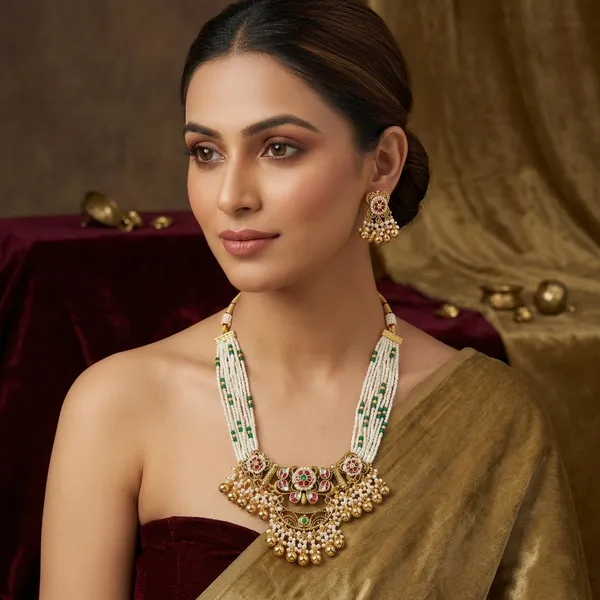 Gold_Kundan_Meenakari_Pearl_Floral_Necklace_Set_For_Women