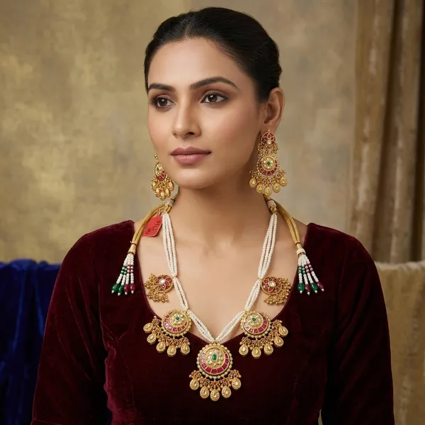 Gold_Kundan_Floral_Pearl_Drop_Necklace_Set_For_Women