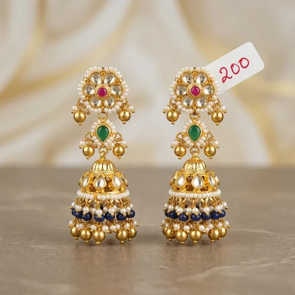 Gold_Pink_Green_Kundan_Stone_Jhumka_Earrings_For_Women