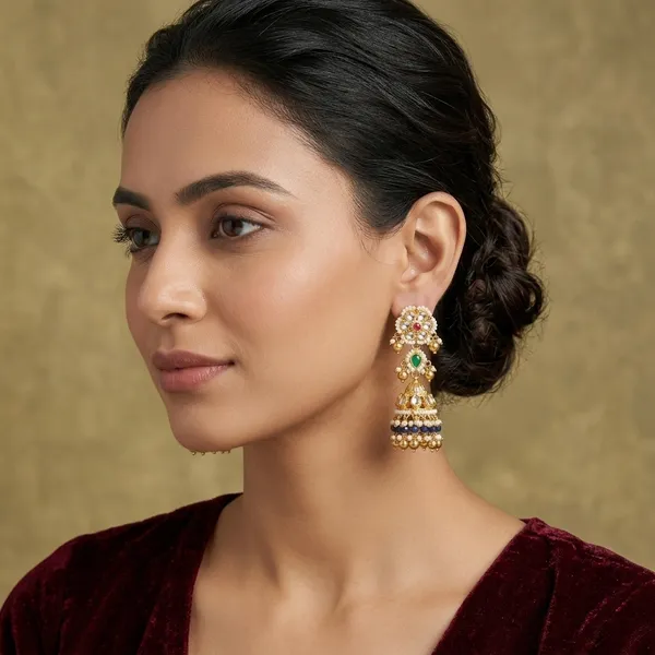 Gold_Pink_Green_Kundan_Stone_Jhumka_Earrings_For_Women