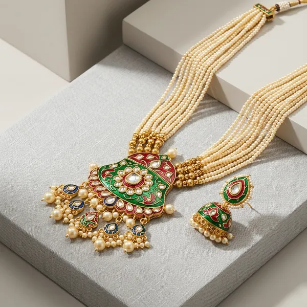 Gold_Pearl_Beaded_Multi-Strand_Kundan_Necklace_Set_For_Women