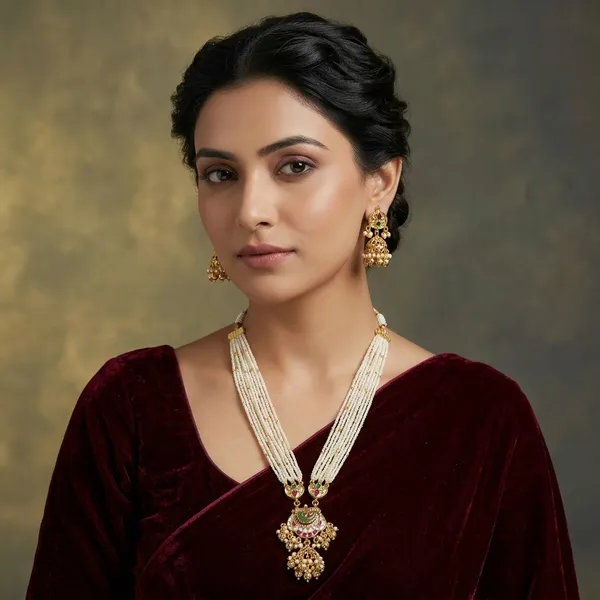 Gold_Pearl_Beaded_Multi-Strand_Kundan_Necklace_Set_For_Women