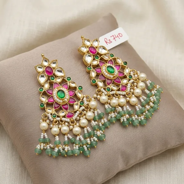 Gold_Kundan_Floral_Pearl_Drop_Earrings_For_Women