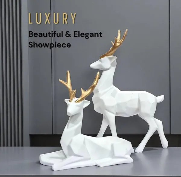White_And_Gold_Resin_Premium_Animal_Figurine_For_Home_Decor(Set_Of_2)