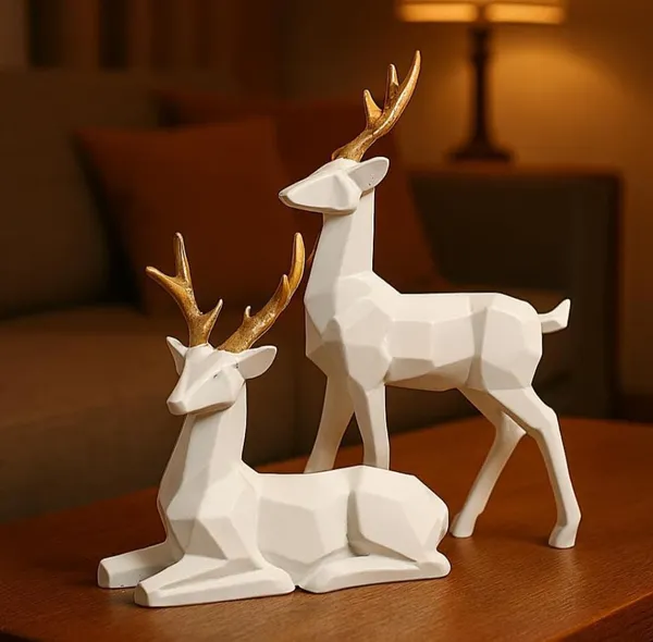 White_And_Gold_Resin_Premium_Animal_Figurine_For_Home_Decor(Set_Of_2)