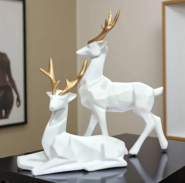 White_And_Gold_Resin_Premium_Animal_Figurine_For_Home_Decor(Set_Of_2)