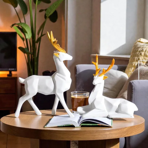 White_And_Gold_Resin_Premium_Animal_Figurine_For_Home_Decor(Set_Of_2)