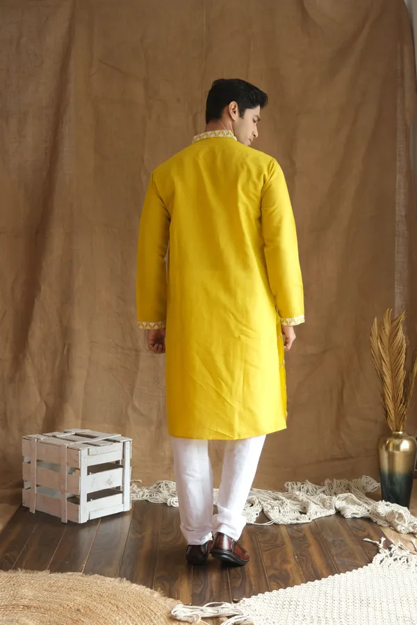 Nexoira_Men_Embroidered_Straight_Kurta_(Yellow)