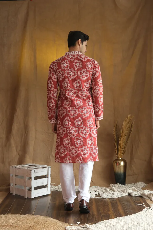 Nexoira_Men_Embroidered_Straight_Kurta_(Red)