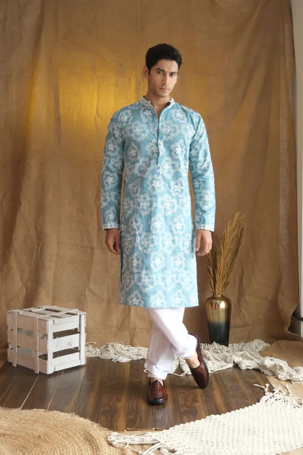 Nexoira_Men_Embroidered_Straight_Kurta_(Light_Blue)