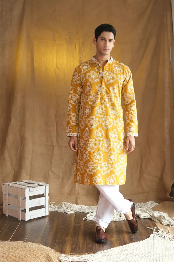 Nexoira_Men_Embroidered_Straight_Kurta_(Yellow)