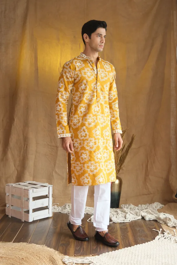 Nexoira_Men_Embroidered_Straight_Kurta_(Yellow)