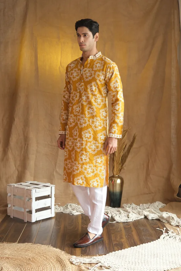 Nexoira_Men_Embroidered_Straight_Kurta_(Yellow)