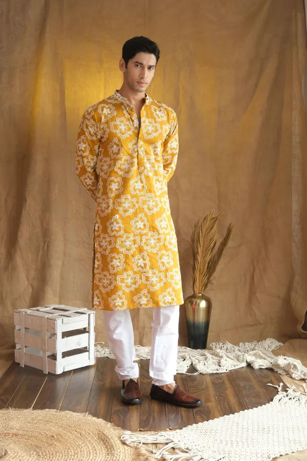 Nexoira_Men_Embroidered_Straight_Kurta_(Yellow)
