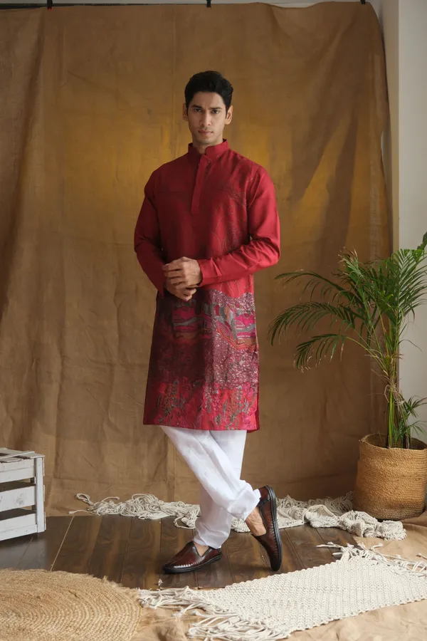 Nexoira_Men_Embroidered_Straight_Kurta_(Maroon)
