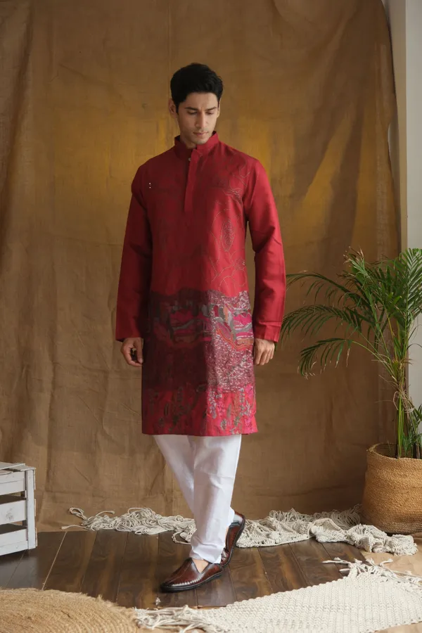 Nexoira_Men_Embroidered_Straight_Kurta_(Maroon)