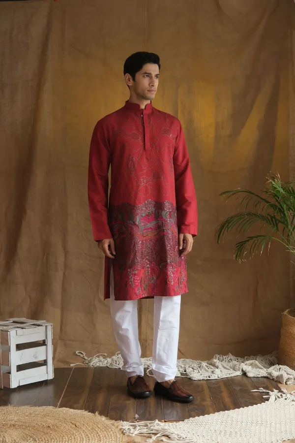 Nexoira_Men_Embroidered_Straight_Kurta_(Maroon)