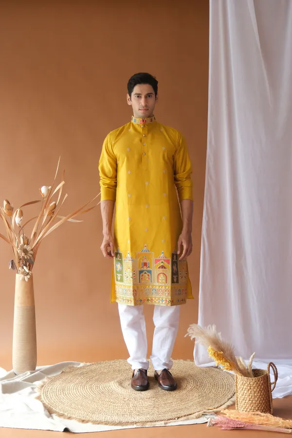 Nexoira_Men_Embroidered_Straight_Kurta_(Yellow)