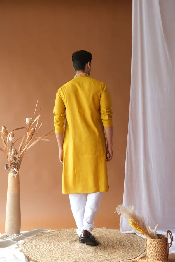 Nexoira_Men_Embroidered_Straight_Kurta_(Yellow)