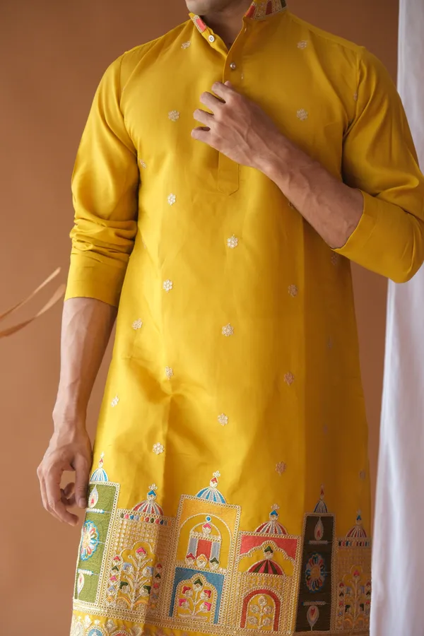 Nexoira_Men_Embroidered_Straight_Kurta_(Yellow)