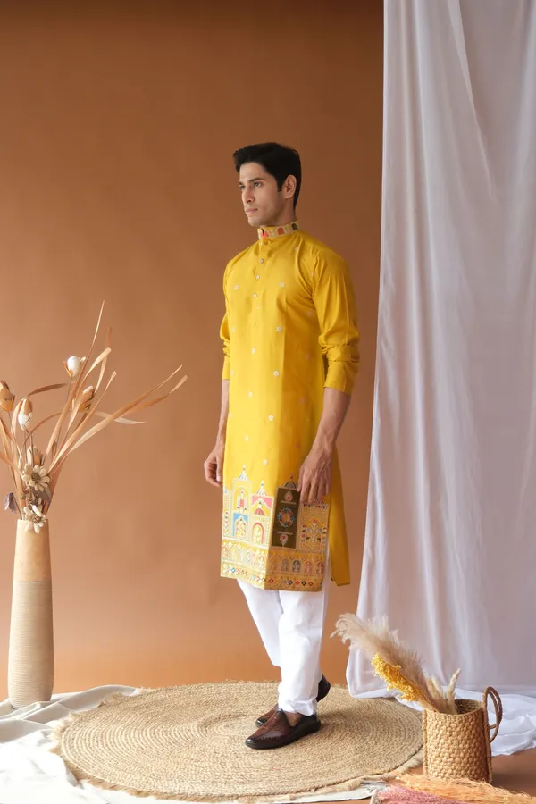 Nexoira_Men_Embroidered_Straight_Kurta_(Yellow)