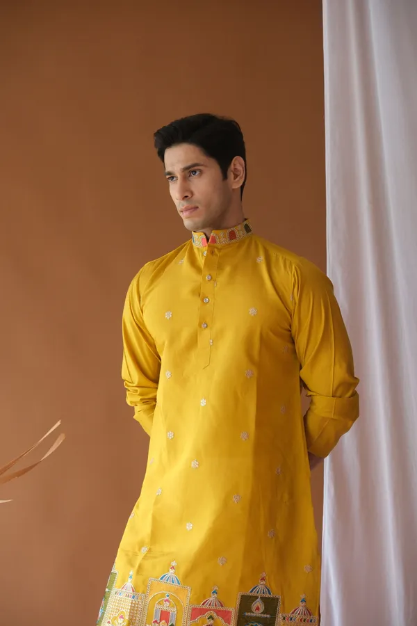 Nexoira_Men_Embroidered_Straight_Kurta_(Yellow)