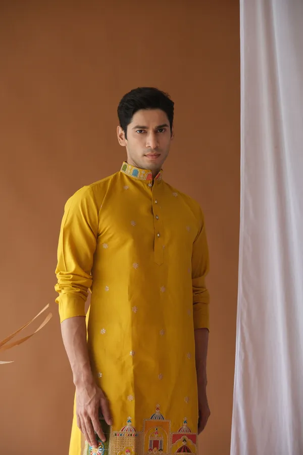 Nexoira_Men_Embroidered_Straight_Kurta_(Yellow)