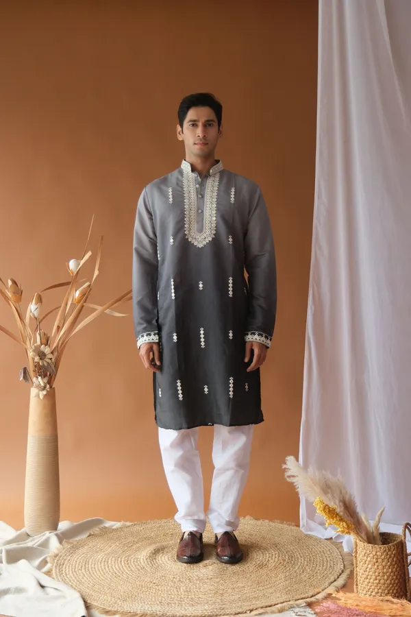 Nexoira_Men_Embroidered_Straight_Kurta_(Grey)