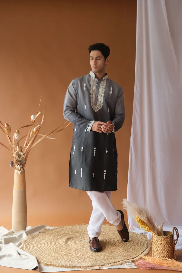 Nexoira_Men_Embroidered_Straight_Kurta_(Grey)