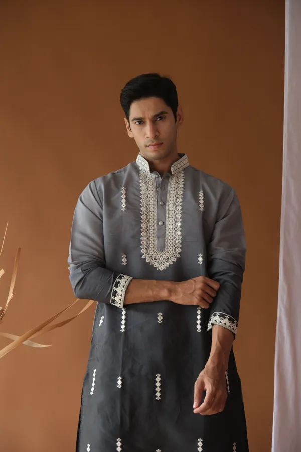 Nexoira_Men_Embroidered_Straight_Kurta_(Grey)