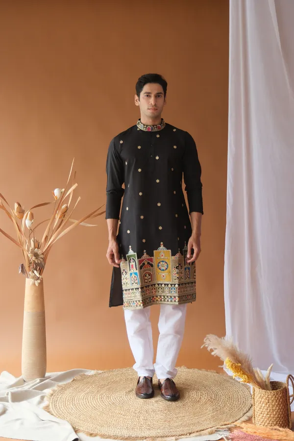 Nexoira_Men_Embroidered_Straight_Kurta_(Black)