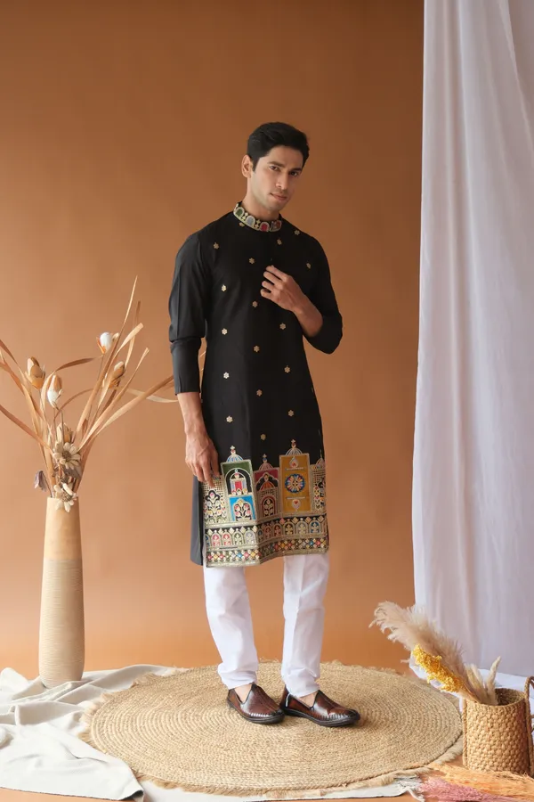 Nexoira_Men_Embroidered_Straight_Kurta_(Black)