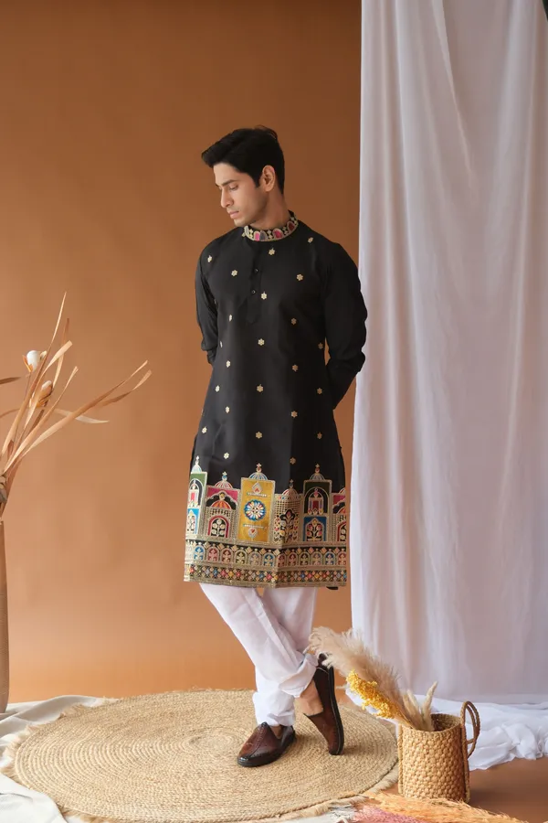 Nexoira_Men_Embroidered_Straight_Kurta_(Black)