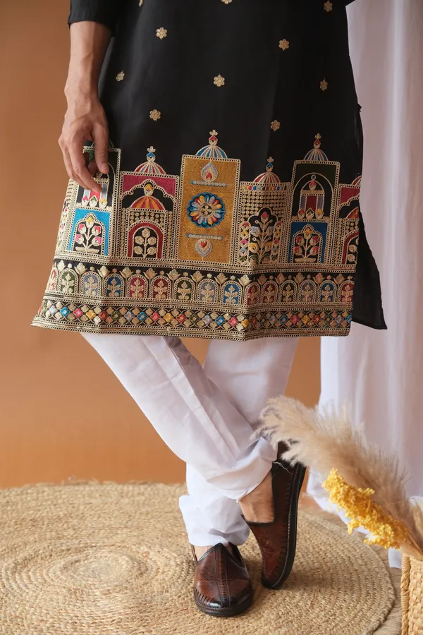 Nexoira_Men_Embroidered_Straight_Kurta_(Black)