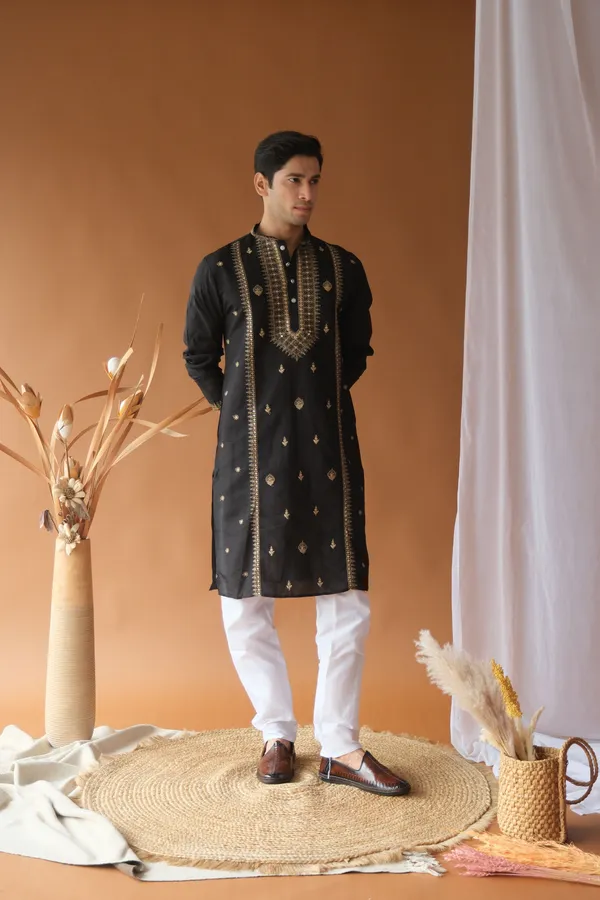 Nexoira_Men_Embroidered_Straight_Kurta_(Black)