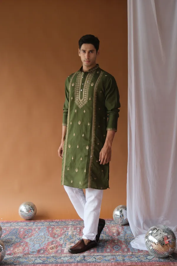 Nexoira_Men_Embroidered_Straight_Kurta_(Dark_Green)