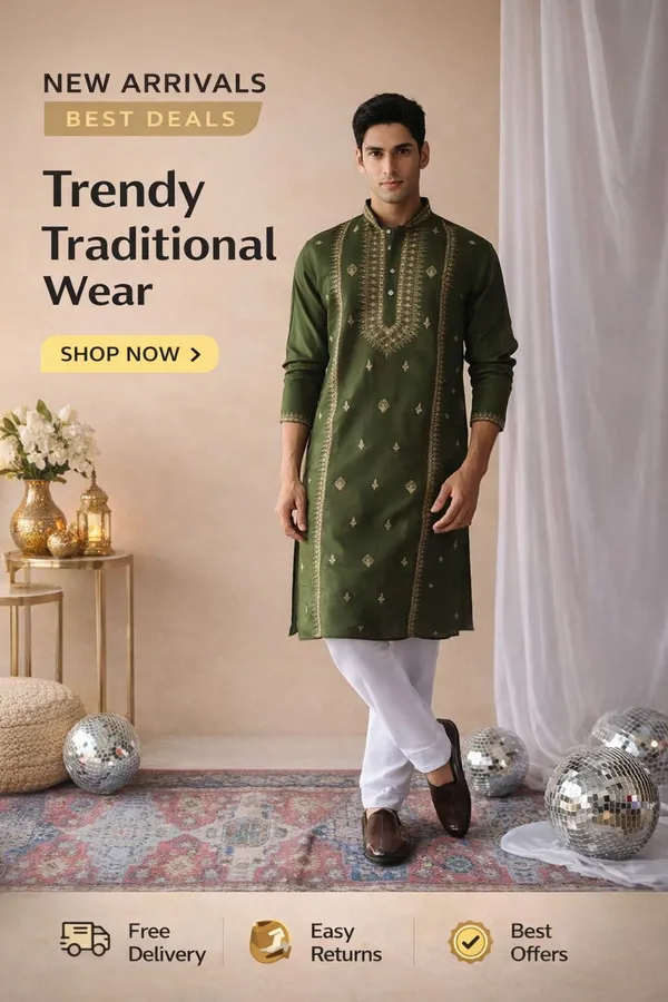 Nexoira_Men_Embroidered_Straight_Kurta_(Dark_Green)