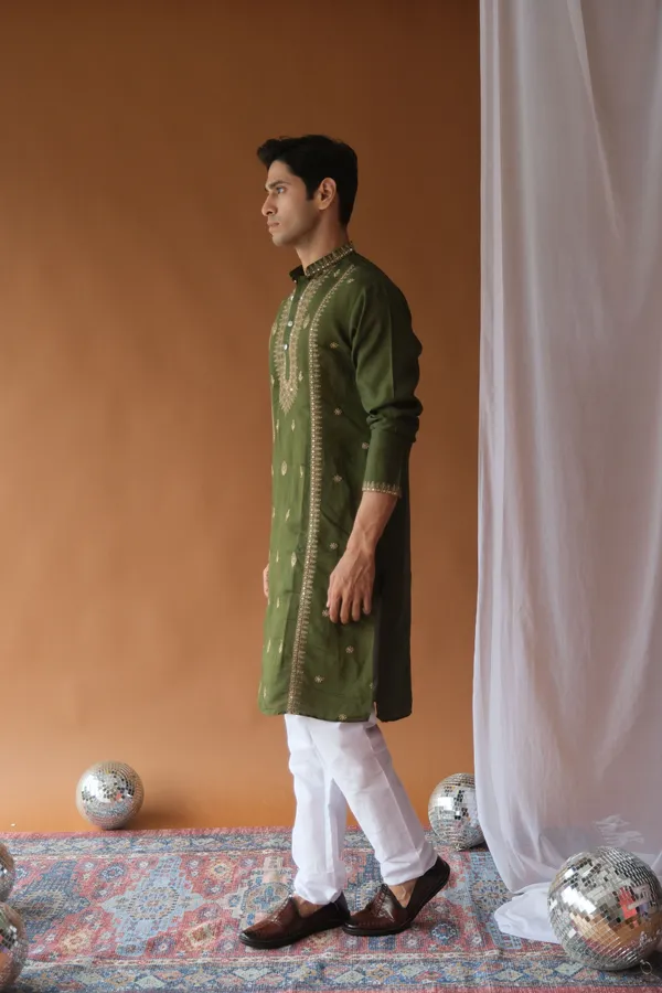 Nexoira_Men_Embroidered_Straight_Kurta_(Dark_Green)