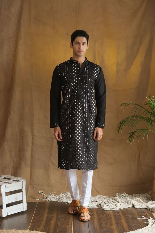 Nexoira_Men_Embroidered_Straight_Kurta_(Black)